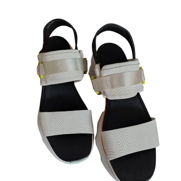 Sorel Women's Kinetic Y-Strap High SZ 8.5- White Orange Wedge Sandals R21 - Picture 2 of 9